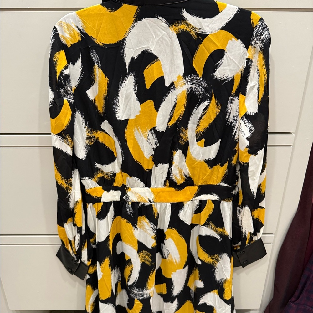 Gabrielle Union NY & Co Black and Yellow Patterned Dress with Vegan Leather - Picture 5 of 5
